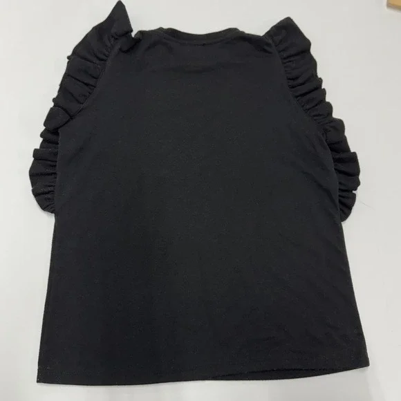 Anthropologie DREW Top Womens X Small Black Ruffle Pocket Short Sleeve T‎ Shirt - Picture 3 of 8